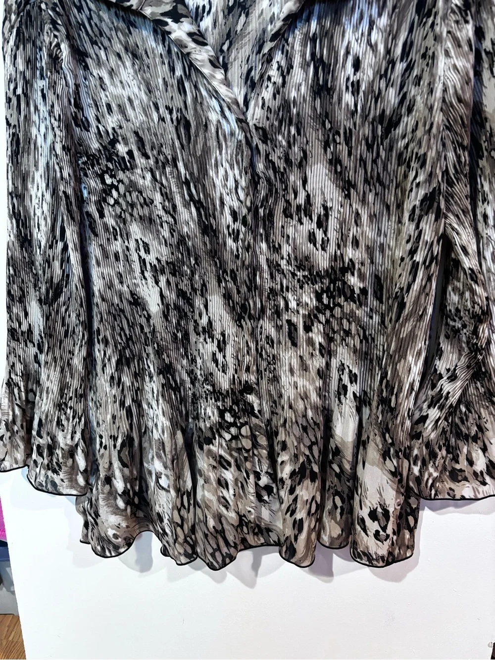 Covington Taupe and Black Printed Pleated Blouse